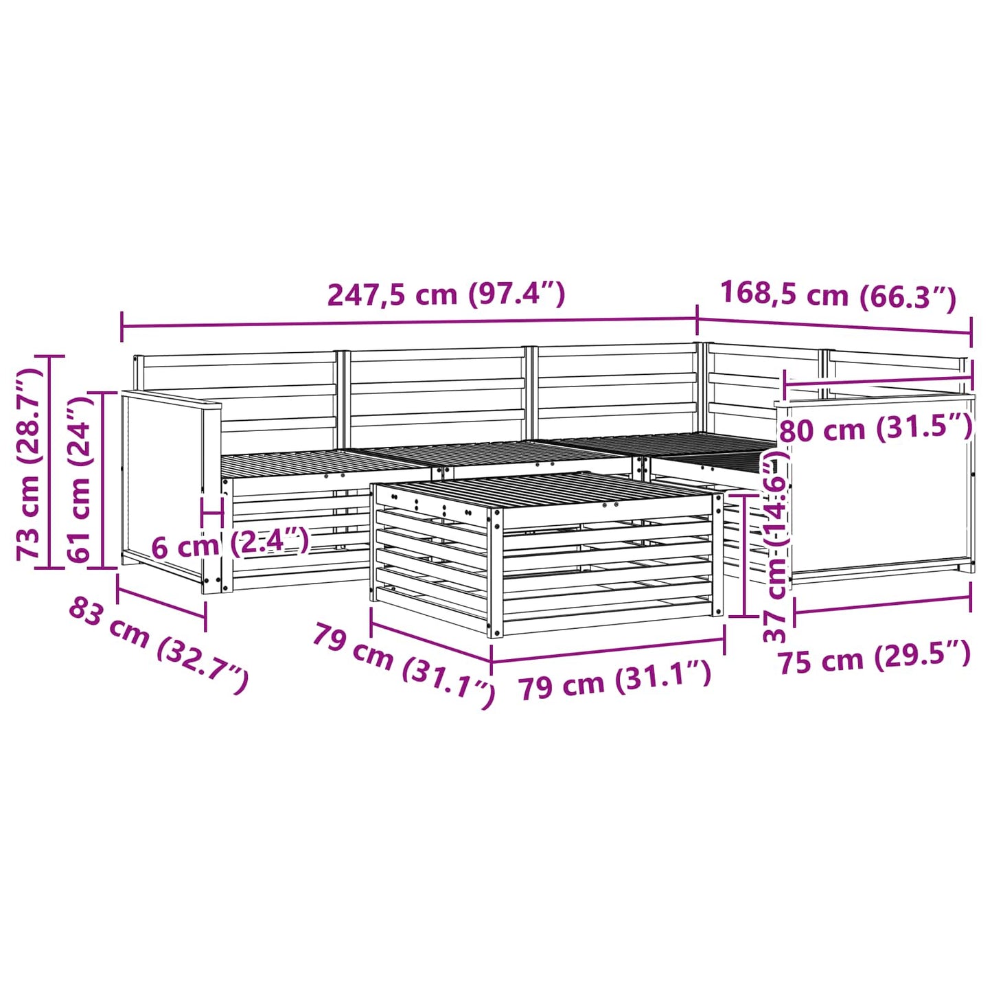vidaXL Σειρά Καναπέ Εξωτερικού 5 pcs Φυσικό Στερεό Ξύλο Ακακίας