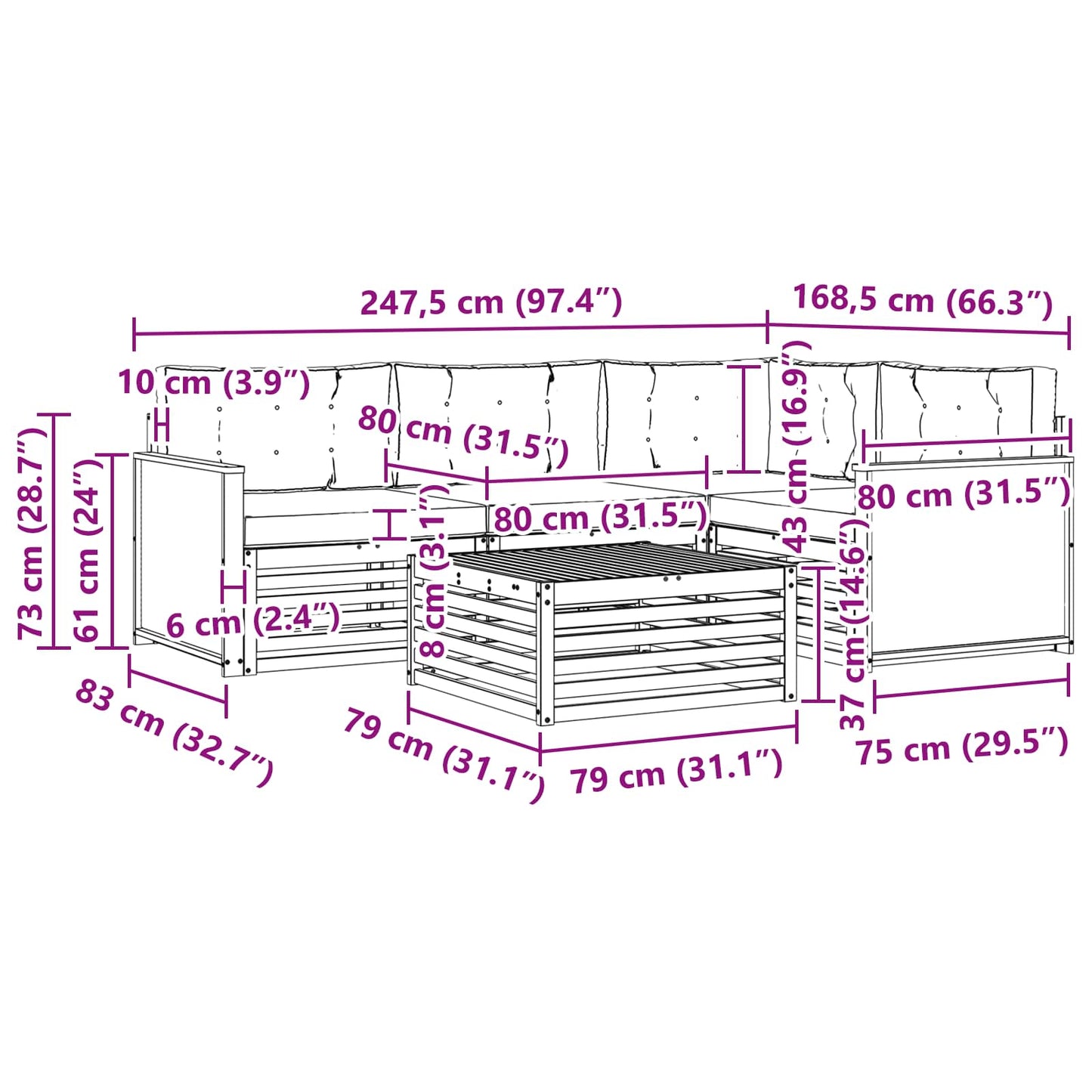 vidaXL Σειρά Καναπέ Εξωτερικού με μαξιλάρι 5 pcs Φυσικό και Ανθρακί