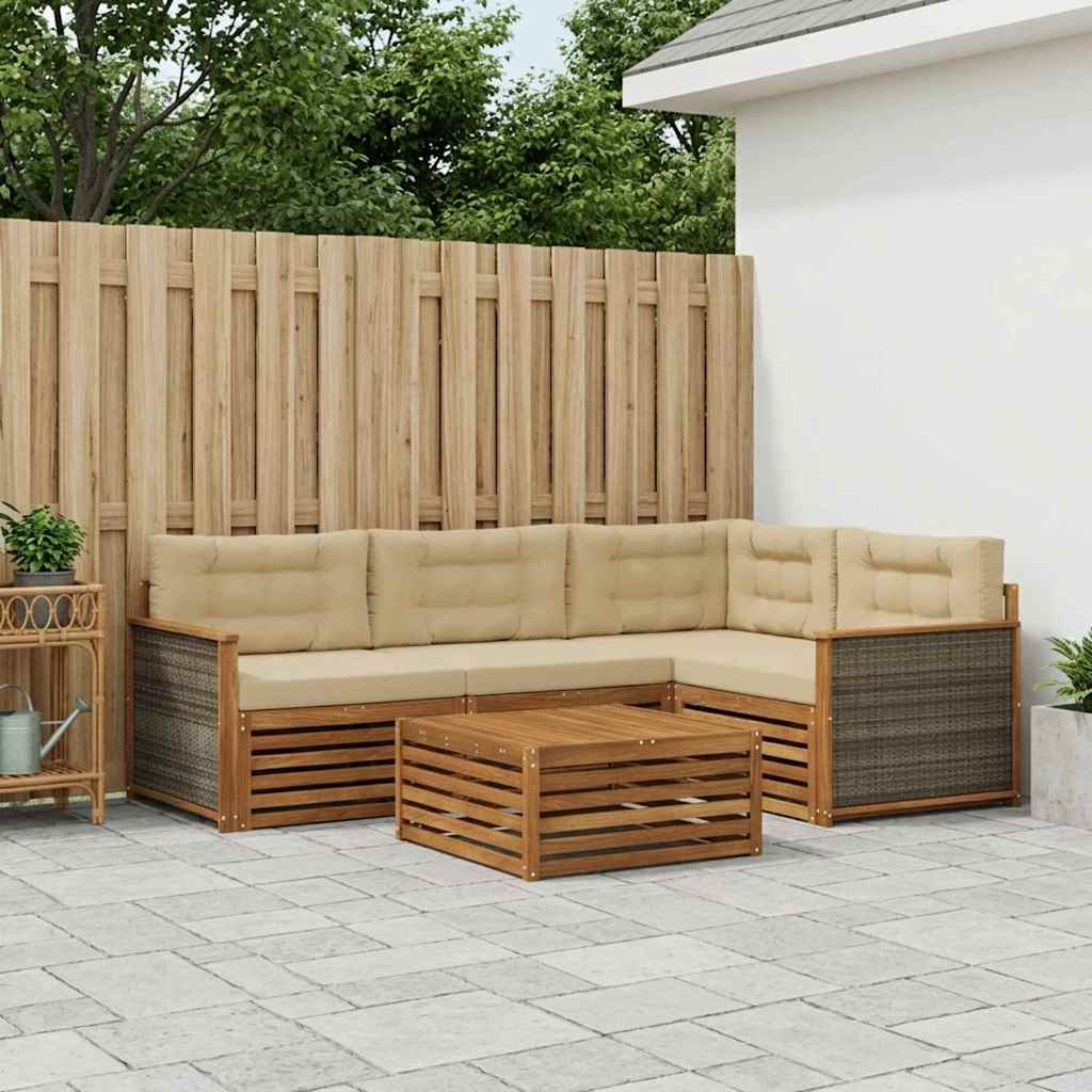 vidaXL Σειρά Καναπέ Εξωτερικού με μαξιλάρι 5 pcs Φυσικό και Μπεζ