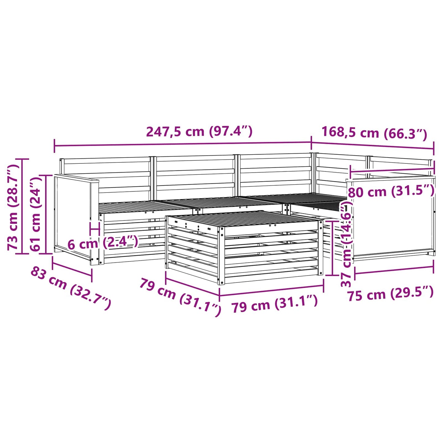vidaXL Σειρά Καναπέ Εξωτερικού 5 pcs Φυσικό Στερεό Ξύλο Ακακίας