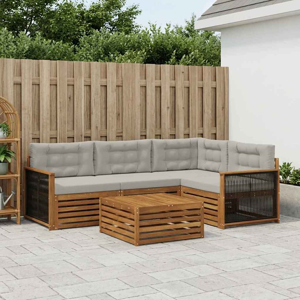 vidaXL Σειρά Καναπέ Εξωτερικού 5 pcs Φυσικό και Ανοιχτό Γκρι