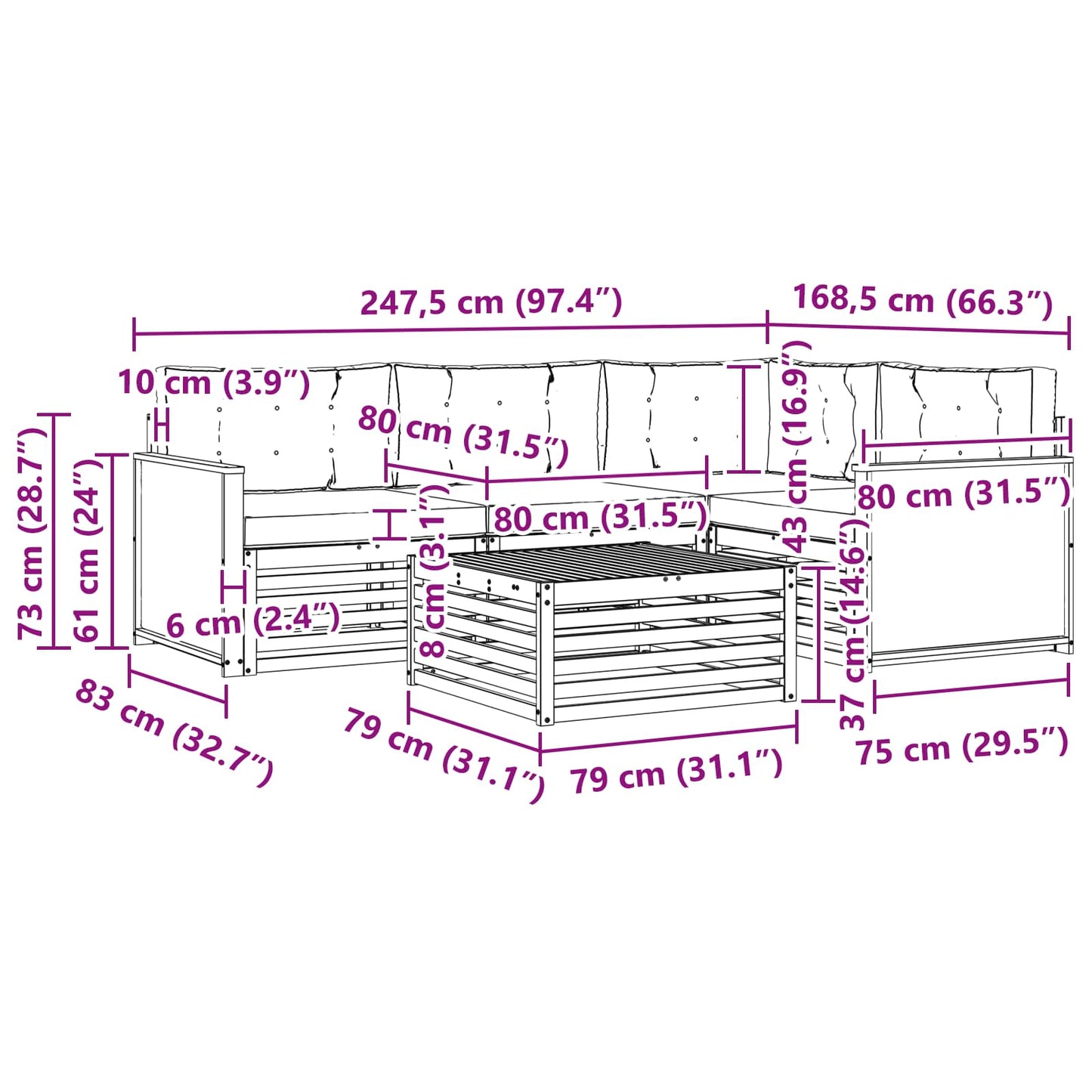 vidaXL Σειρά Καναπέ Εξωτερικού με μαξιλάρι 5 pcs Φυσικό και Ανθρακί