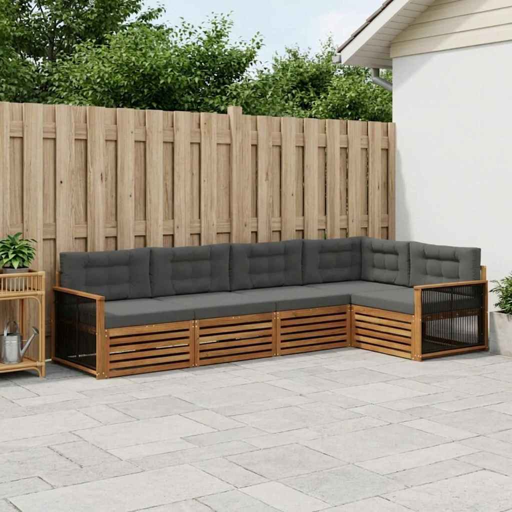 vidaXL Σειρά Καναπέ Εξωτερικού με μαξιλάρι 5 pcs Φυσικό και Ανθρακί