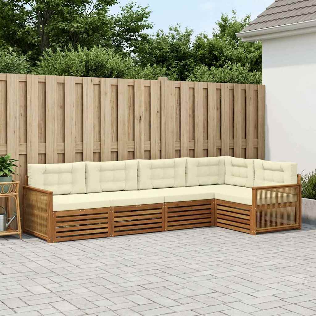 vidaXL Σειρά Καναπέ Εξωτερικού με μαξιλάρι 5 pcs Φυσικό και Κρέμα