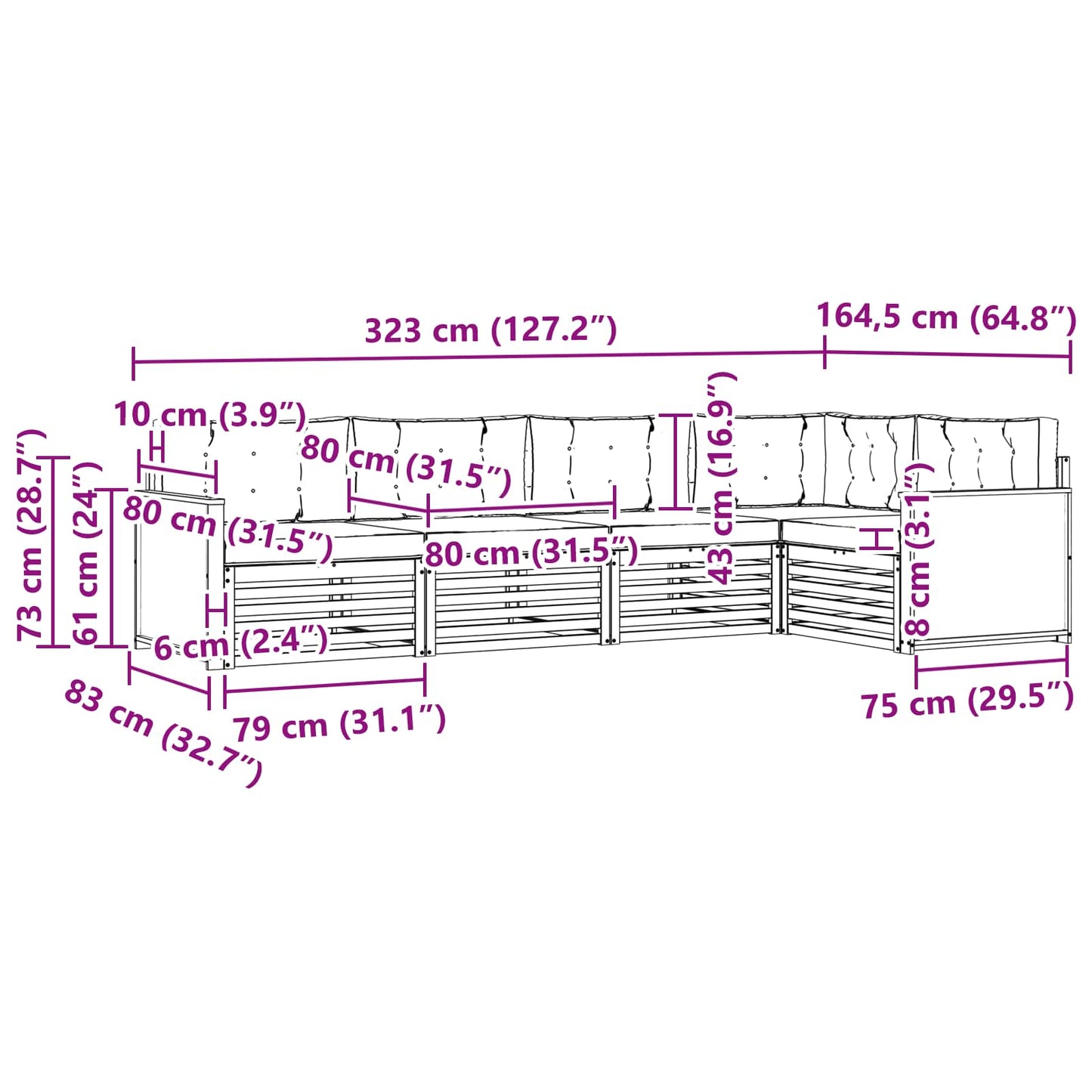 vidaXL Σειρά Καναπέ Εξωτερικού με μαξιλάρι 5 pcs Φυσικό και Ανθρακί