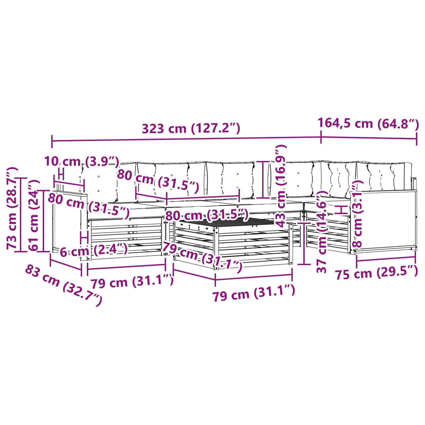 vidaXL Σειρά Καναπέ Εξωτερικού με μαξιλάρι 6 pcs Φυσικό και Ανθρακί