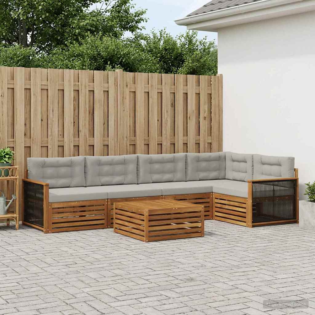 vidaXL Σειρά Καναπέ Εξωτερικού 6 pcs Φυσικό και Ανοιχτό Γκρι
