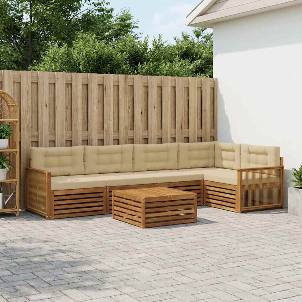 vidaXL Σειρά Καναπέ Εξωτερικού με μαξιλάρι 6 pcs Φυσικό και Μπεζ