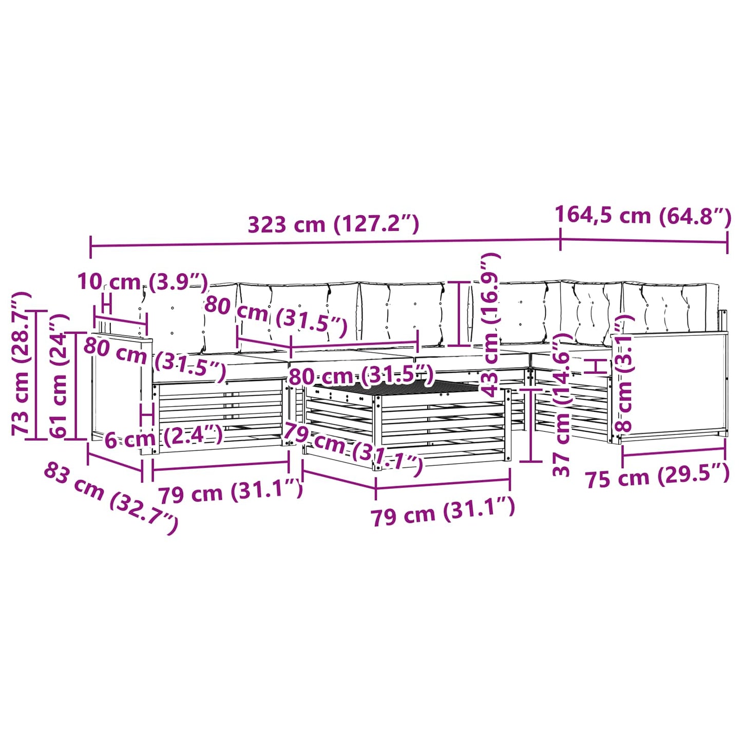 vidaXL Σειρά Καναπέ Εξωτερικού με μαξιλάρι 6 pcs Φυσικό και Μπεζ