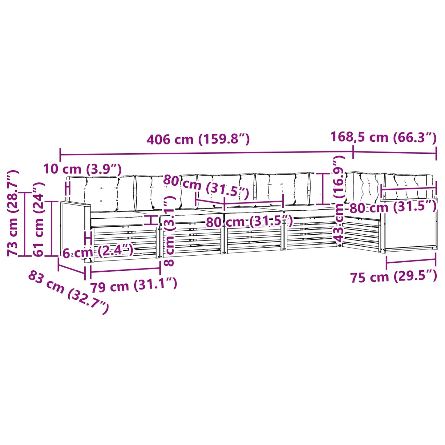 vidaXL Σειρά Καναπέ Εξωτερικού με μαξιλάρι 6 pcs Φυσικό και Κρέμα