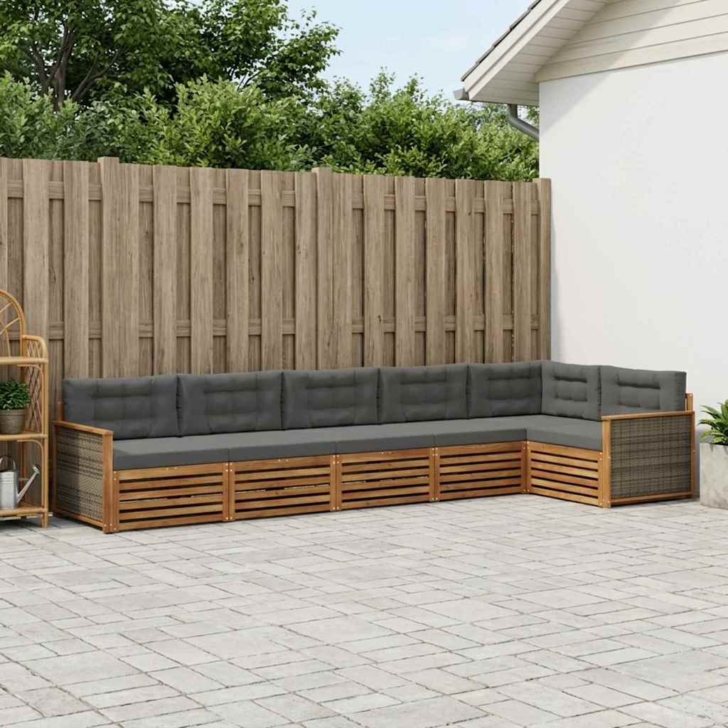 vidaXL Σειρά Καναπέ Εξωτερικού με μαξιλάρι 6 pcs Φυσικό και Ανθρακί