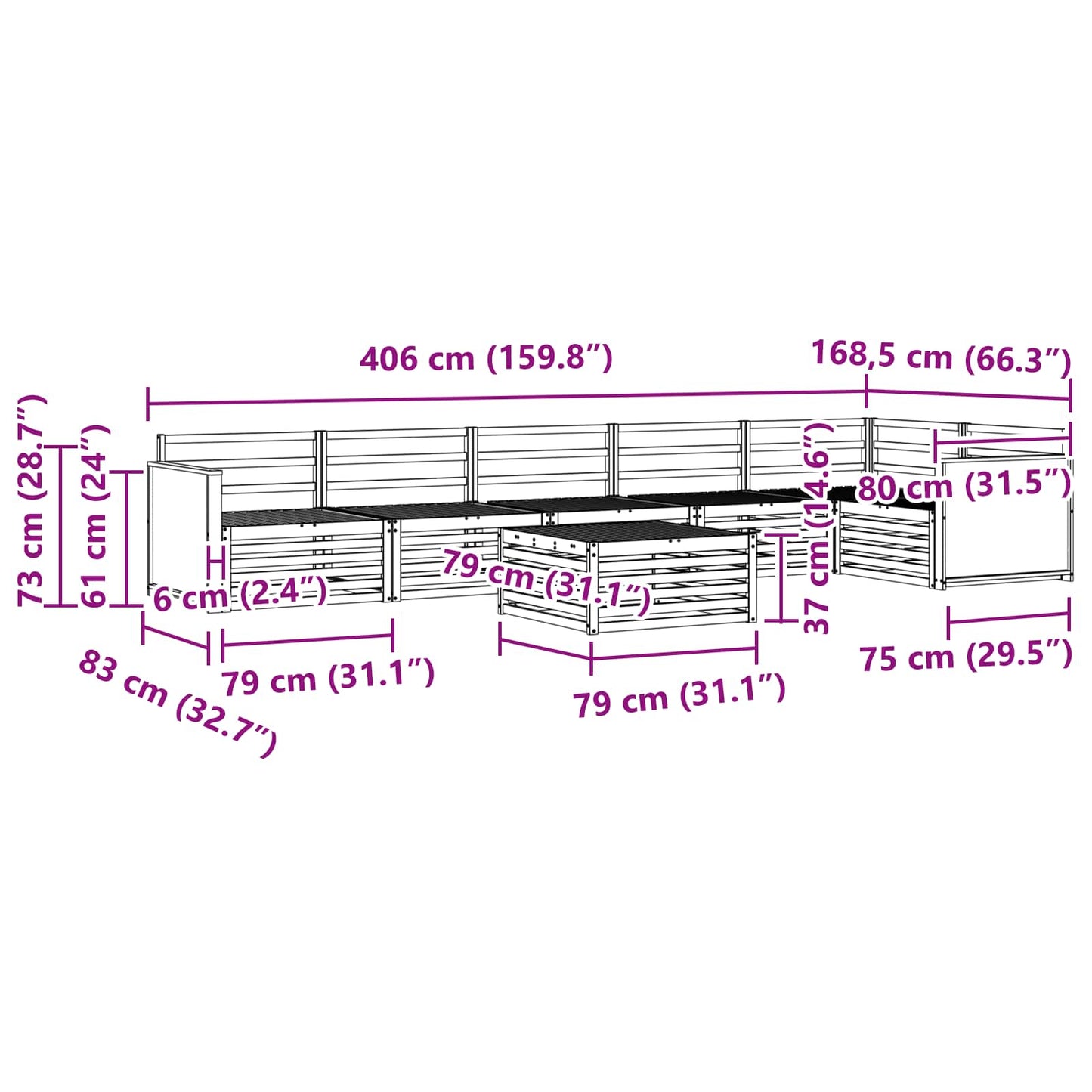 vidaXL Σειρά Καναπέ Εξωτερικού 7 τμχ. Φυσικό Στερεό Ξύλο Ακακίας