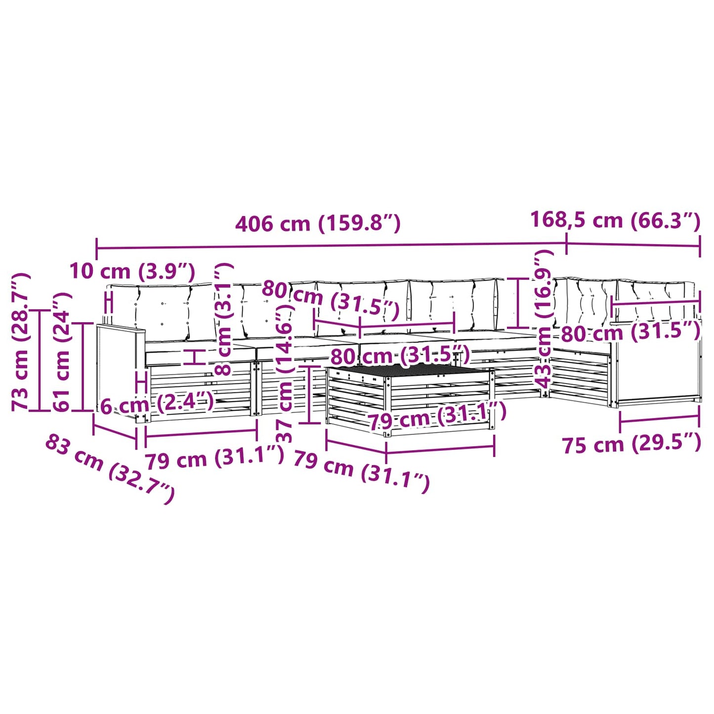vidaXL Σειρά Καναπέ Εξωτερικού με μαξιλάρι 7 pcs Φυσικό και Κρέμα