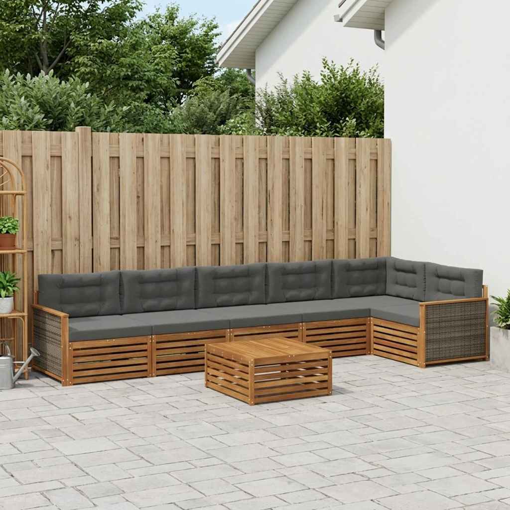 vidaXL Σειρά Καναπέ Εξωτερικού με μαξιλάρι 7 pcs Φυσικό και Ανθρακί