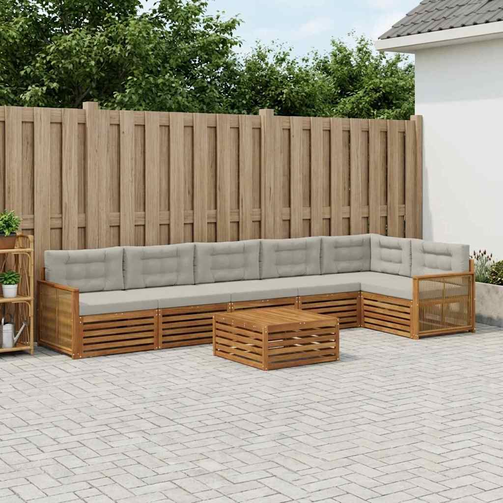 vidaXL Σειρά Καναπέ Εξωτερικού 7 pcs Φυσικό και Ανοιχτό Γκρι