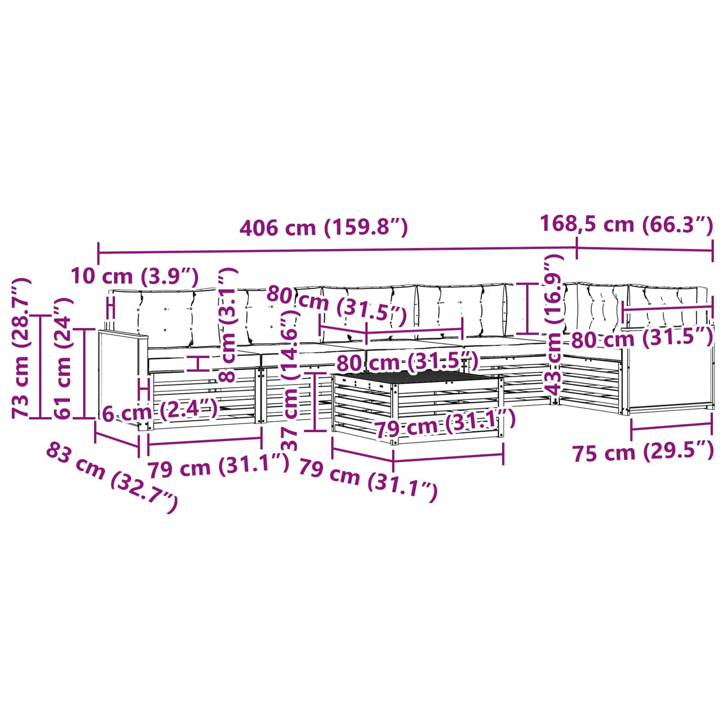vidaXL Σειρά Καναπέ Εξωτερικού 7 pcs Φυσικό και Ανοιχτό Γκρι