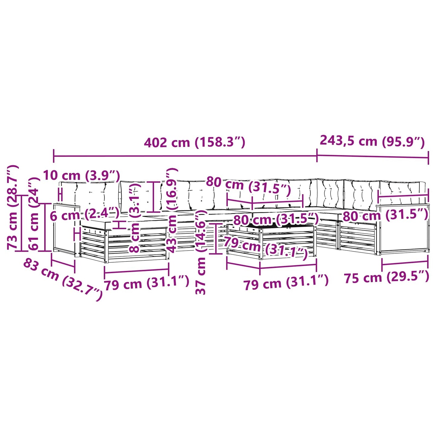 vidaXL Σειρά Καναπέ Εξωτερικού 9 τμχ. Φυσικό και Ανοιχτό Γκρι