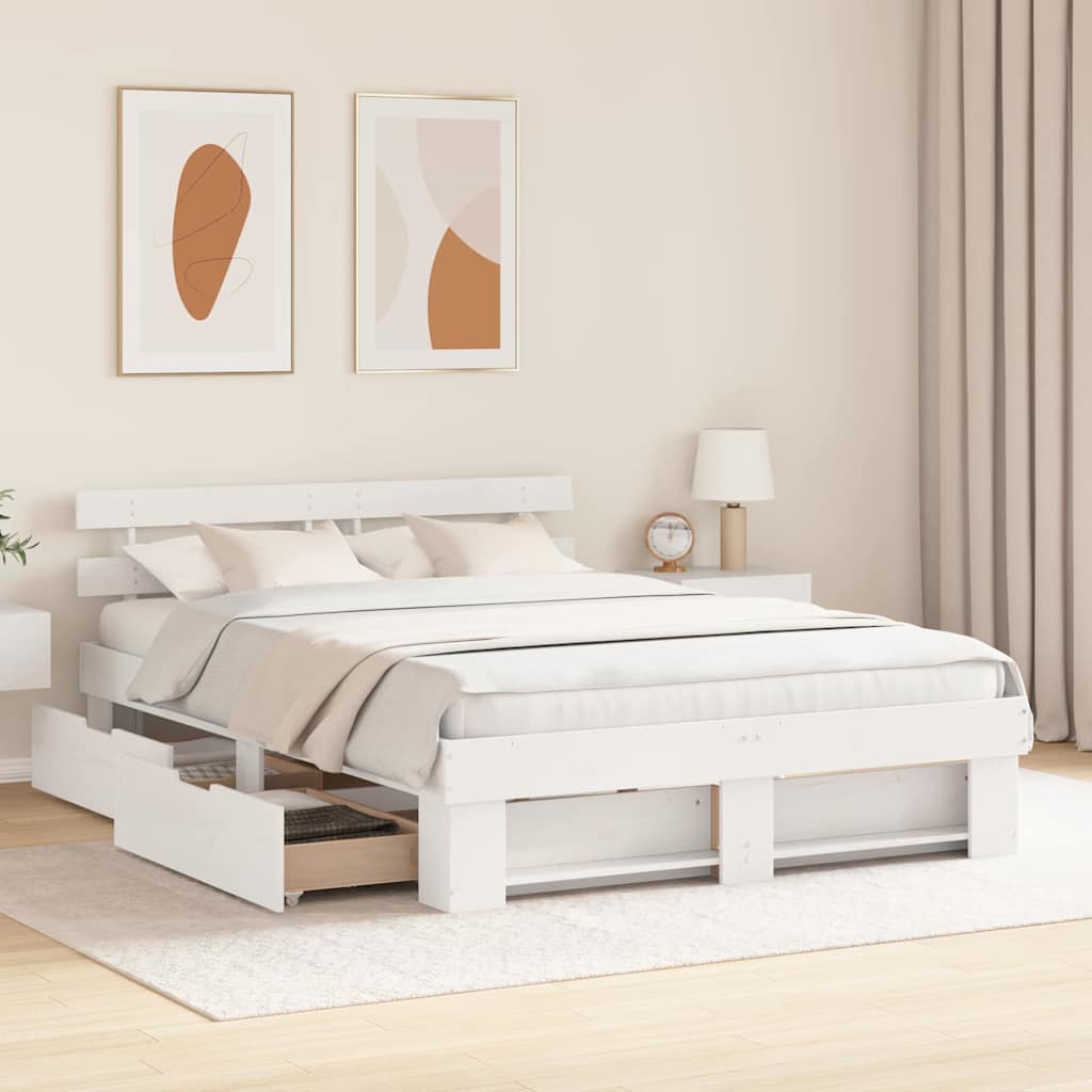 vidaXL Σκελετός Κρεβατιού Λευκό 150 x 200 cm Στερεά ξυλεία πεύκου