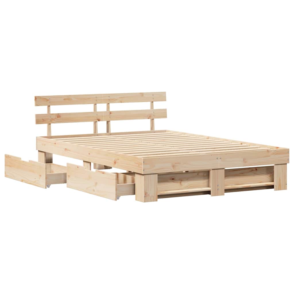 vidaXL Σκελετός Κρεβατιού Καφέ 140 x 200 cm Στερεά ξυλεία πεύκου