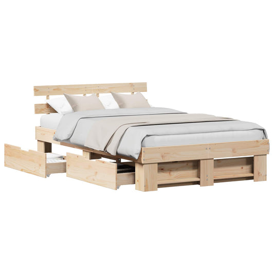 vidaXL Σκελετός Κρεβατιού Καφέ 140 x 190 cm Στερεά ξυλεία πεύκου