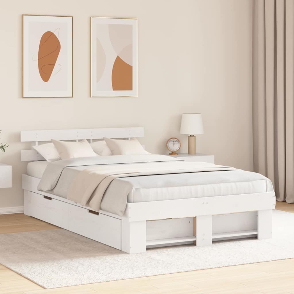 vidaXL Σκελετός Κρεβατιού Λευκό 135 x 190 cm Στερεά ξυλεία πεύκου