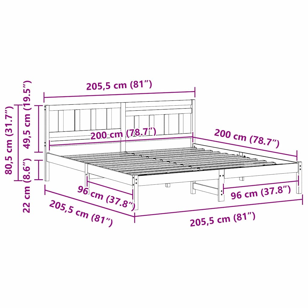 vidaXL Σκελετός Κρεβατιού Λευκό 200 x 200 cm Στερεά ξυλεία πεύκου