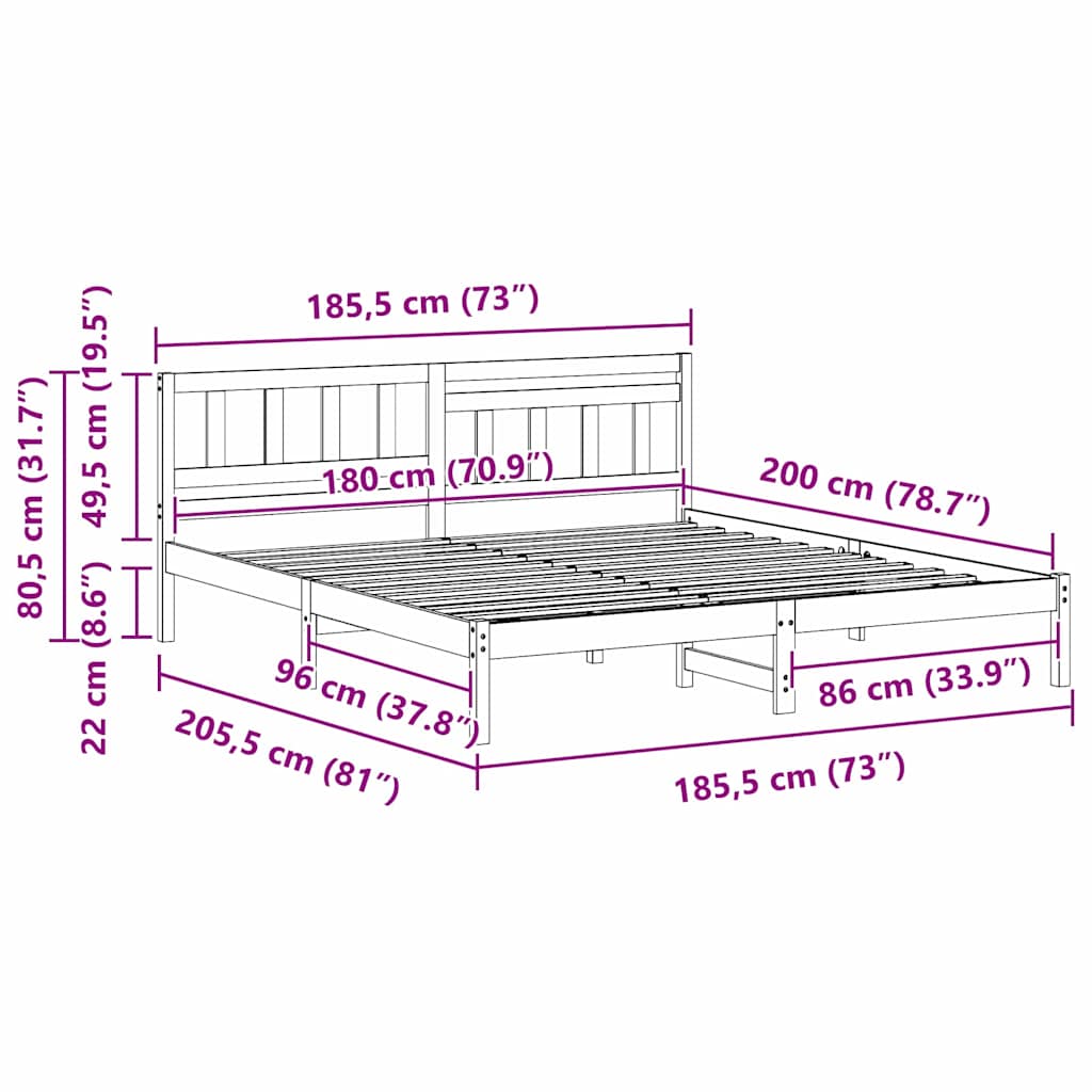 vidaXL Σκελετός Κρεβατιού Λευκό 180 x 200 cm Στερεά ξυλεία πεύκου