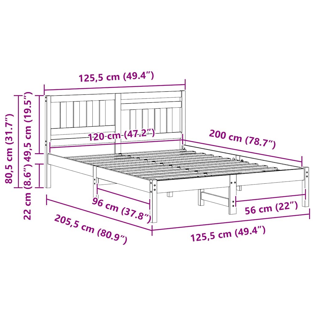 vidaXL Σκελετός Κρεβατιού Λευκό 120 x 200 cm Μασίφ ξύλο πεύκου