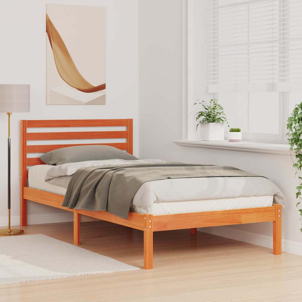 vidaXL Σκελετός Κρεβατιού Κερωτό καφέ 90 x 190 cm Στερεά ξυλεία πεύκου