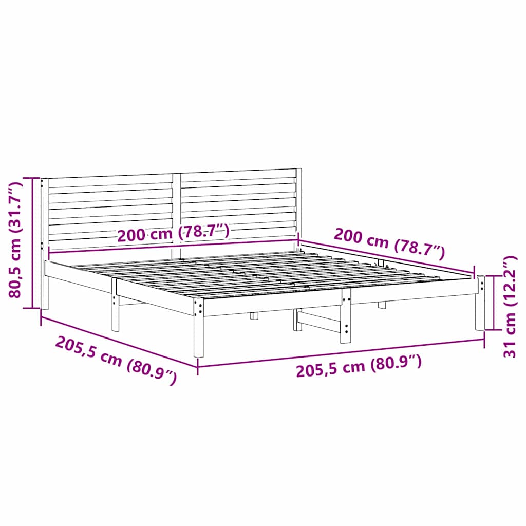 vidaXL Σκελετός Κρεβατιού Λευκό 200 x 200 cm Μασίφ ξύλο πεύκου