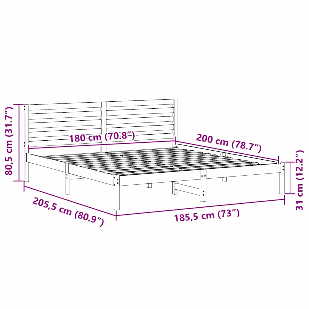vidaXL Σκελετός Κρεβατιού Λευκό 180 x 200 cm Μασίφ ξύλο πεύκου