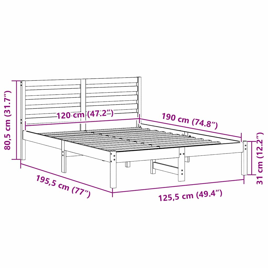 vidaXL Σκελετός Κρεβατιού Καφέ 120 x 190 cm Μασίφ ξύλο πεύκου