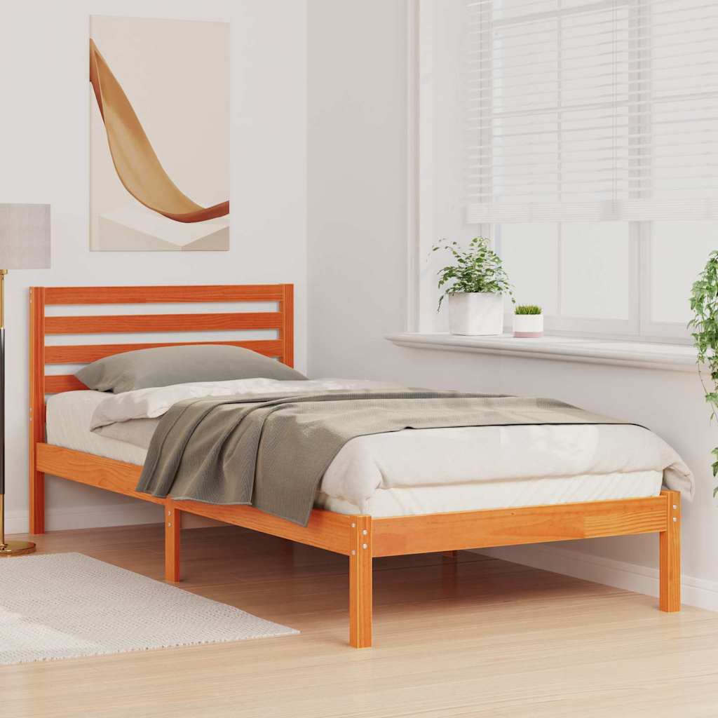 vidaXL Σκελετός Κρεβατιού Κερωτό καφέ 90 x 210 cm Στερεά ξυλεία πεύκου