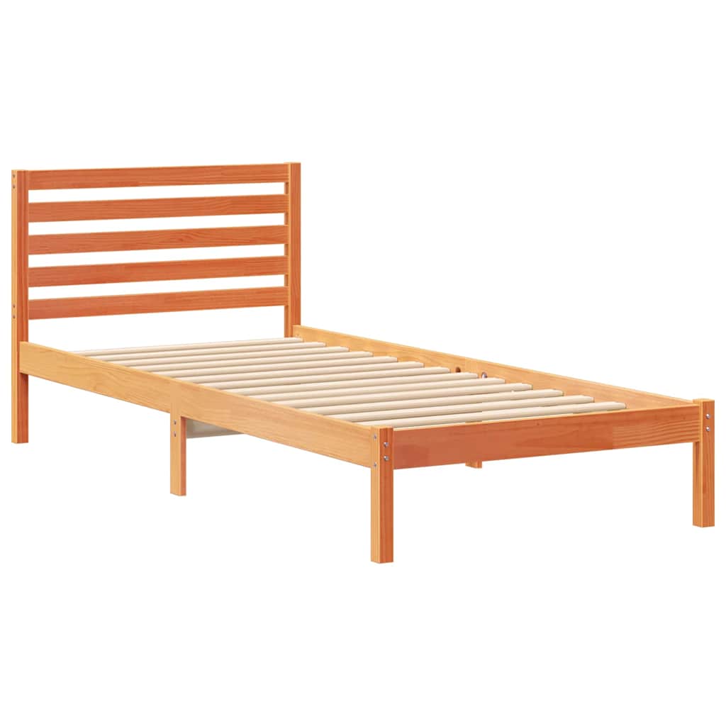 vidaXL Σκελετός Κρεβατιού Κερωτό καφέ 90 x 210 cm Στερεά ξυλεία πεύκου