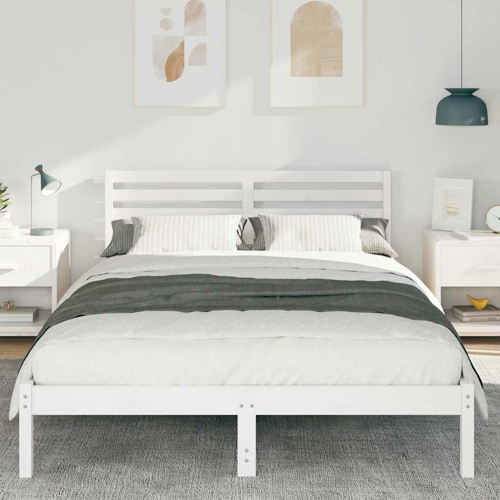 vidaXL Σκελετός Κρεβατιού Λευκό 140 x 210 cm Μασίφ ξύλο πεύκου