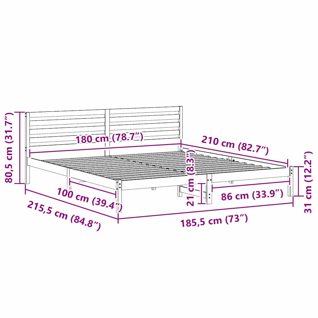 vidaXL Σκελετός Κρεβατιού Καφέ 180 x 210 cm Μασίφ ξύλο πεύκου