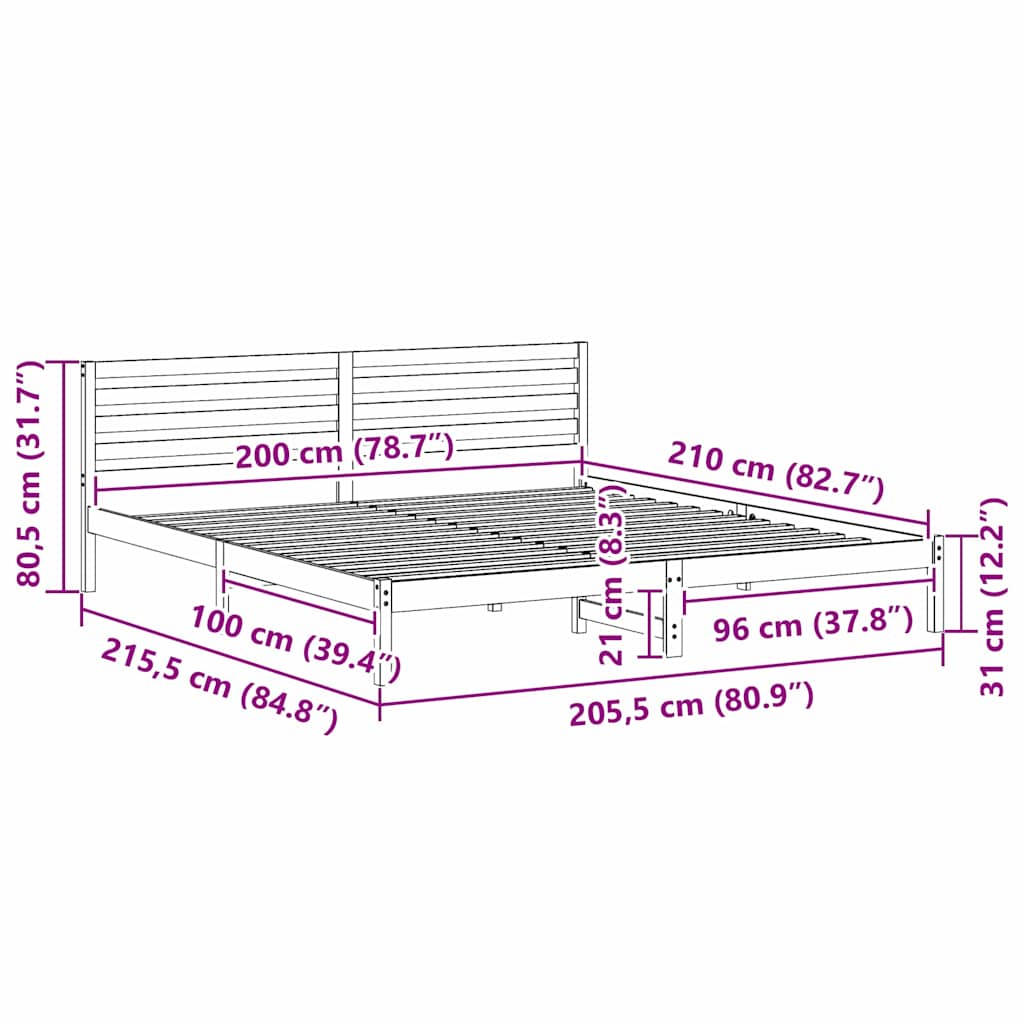 vidaXL Σκελετός Κρεβατιού Λευκό 200 x 210 cm Μασίφ ξύλο πεύκου