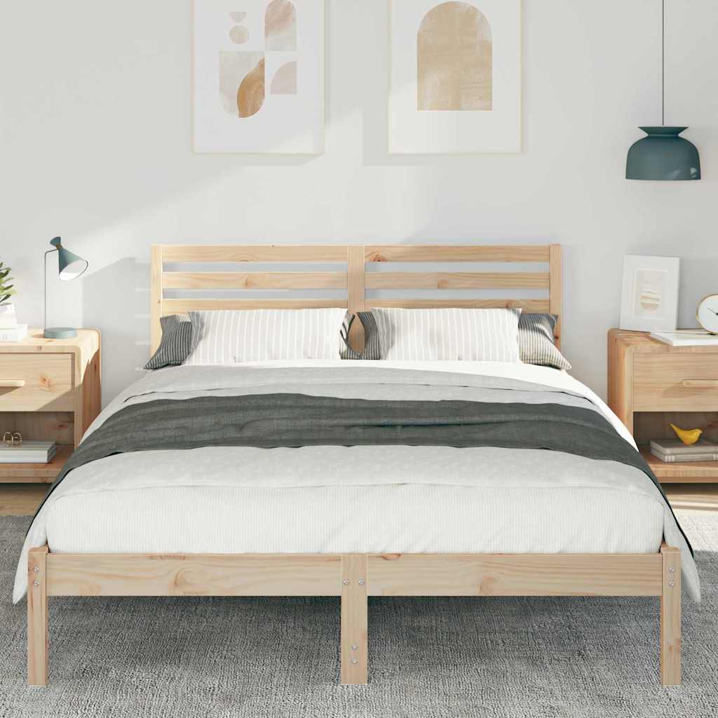 vidaXL Σκελετός Κρεβατιού Καφέ 140 x 220 cm Μασίφ ξύλο πεύκου
