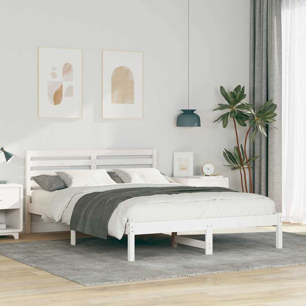 vidaXL Σκελετός Κρεβατιού Λευκό 140 x 220 cm Μασίφ ξύλο πεύκου