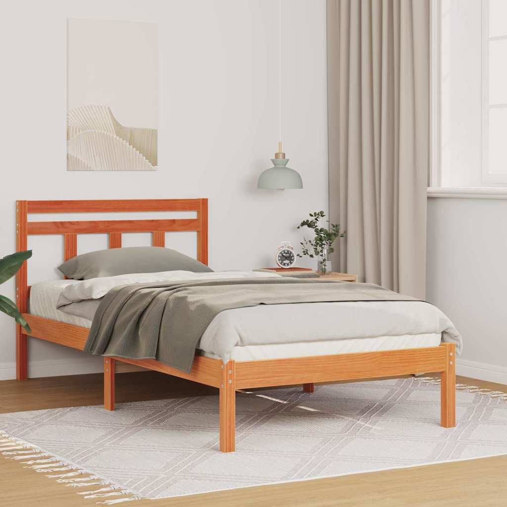 vidaXL Σκελετός Κρεβατιού Καφέ 90 x 190 cm Στερεά ξυλεία πεύκου