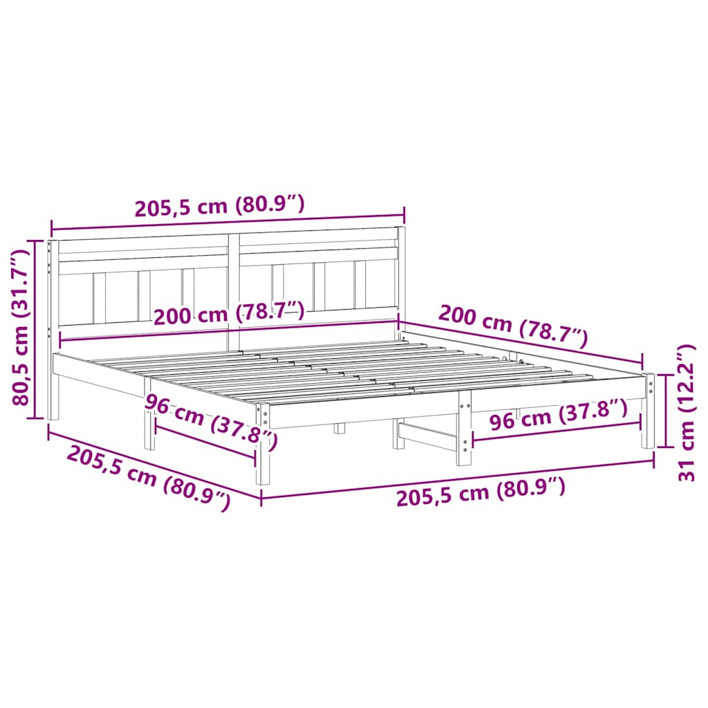 vidaXL Σκελετός Κρεβατιού με κεφαλάρι Λευκό Μασίφ ξύλο πεύκου