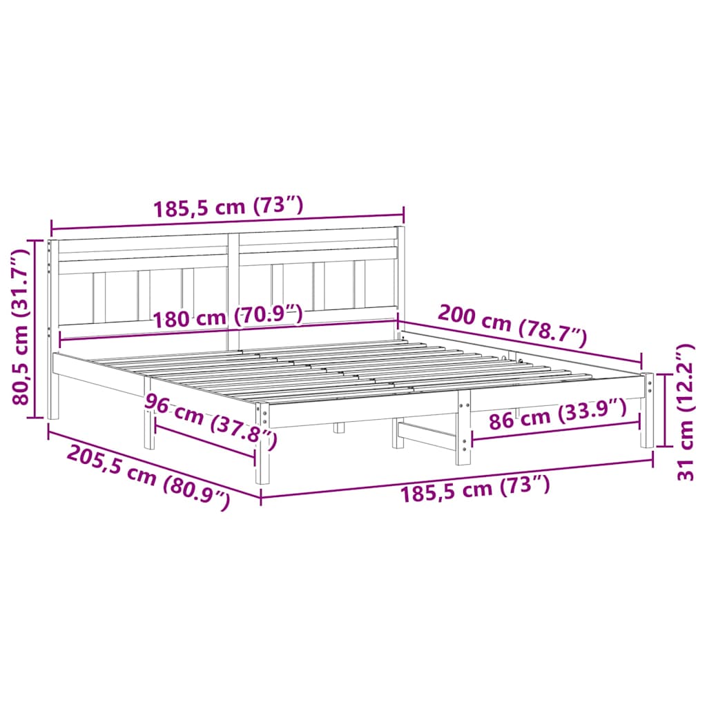 vidaXL Σκελετός Κρεβατιού με κεφαλάρι Λευκό Μασίφ ξύλο πεύκου