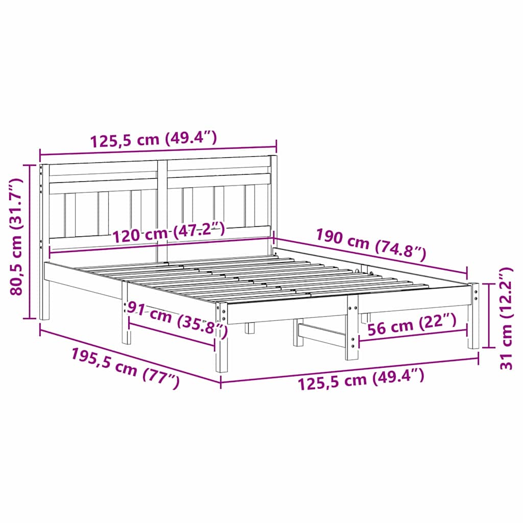 vidaXL Σκελετός Κρεβατιού με κεφαλάρι Λευκό Ξύλο πεύκου