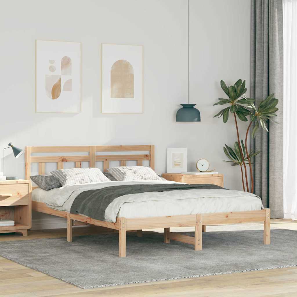 vidaXL Σκελετός Κρεβατιού Καφέ 135 x 190 cm Στερεά ξυλεία πεύκου