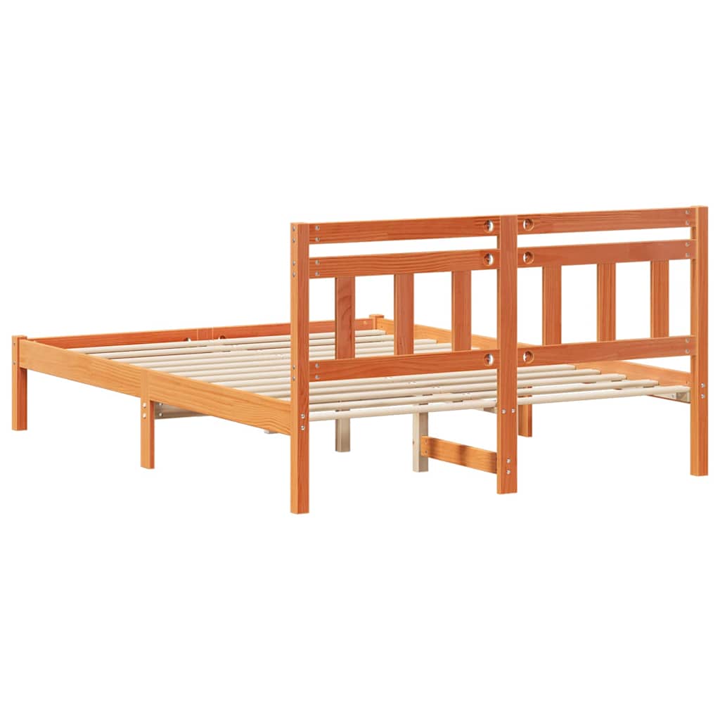 vidaXL Σκελετός Κρεβατιού Καφέ 135 x 190 cm Στερεά ξυλεία πεύκου