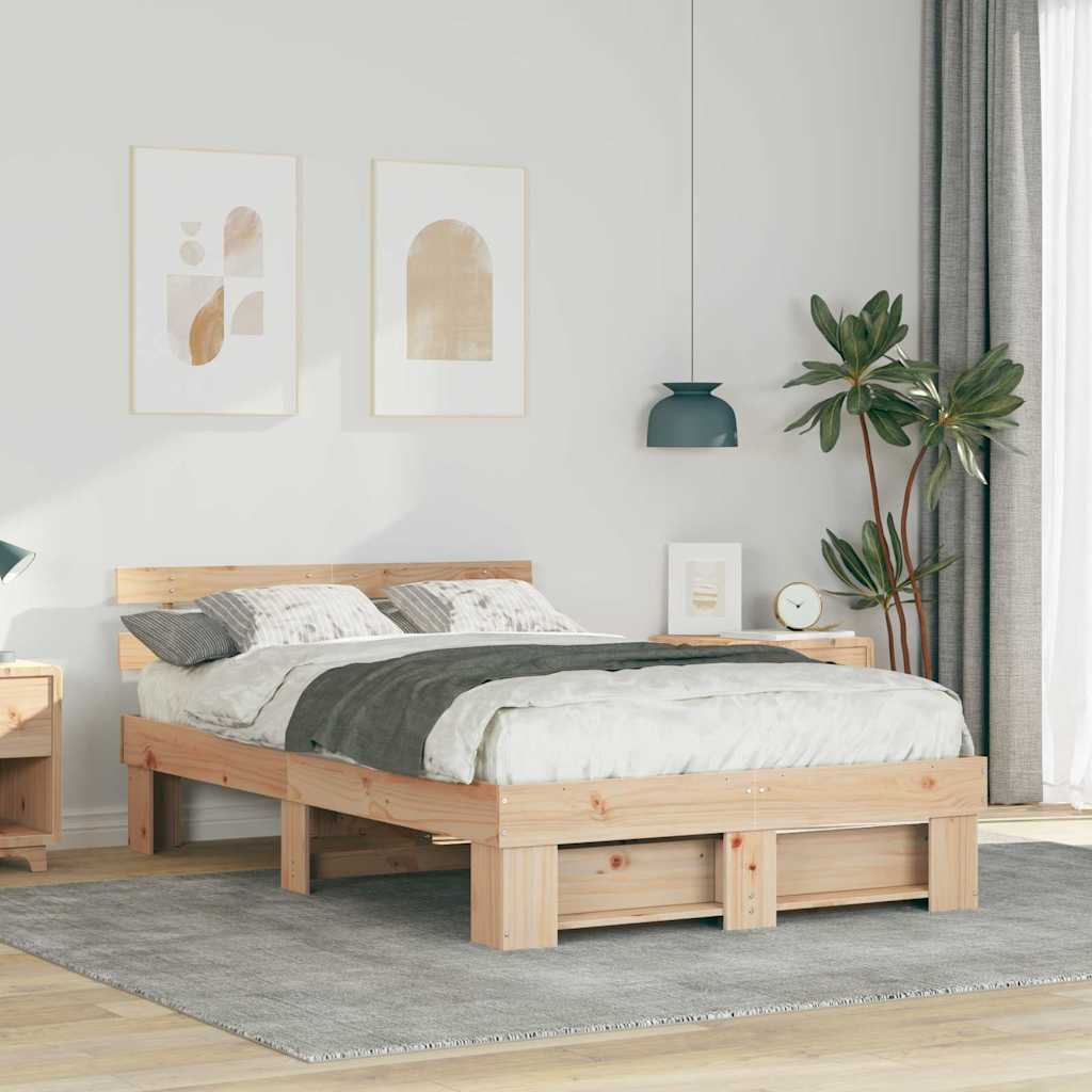 vidaXL Σκελετός Κρεβατιού Καφέ 140 x 190 cm Μασίφ ξύλο πεύκου