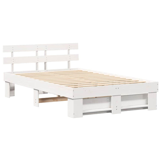 vidaXL Σκελετός Κρεβατιού Λευκό 135 x 190 cm Μασίφ ξύλο πεύκου