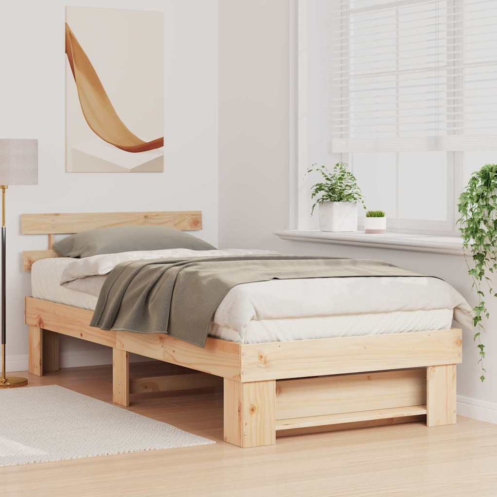vidaXL Σκελετός Κρεβατιού Καφέ 90 x 190 cm Μασίφ ξύλο πεύκου