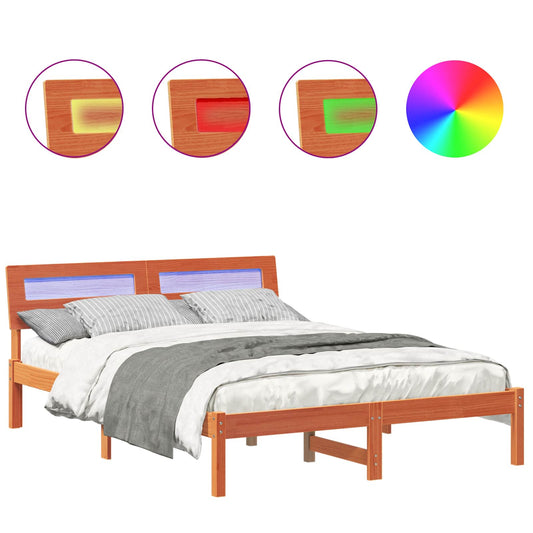 vidaXL Σκελετός Κρεβατιού με κεφαλάρι Κερωτό καφέ 135 x 190 cm