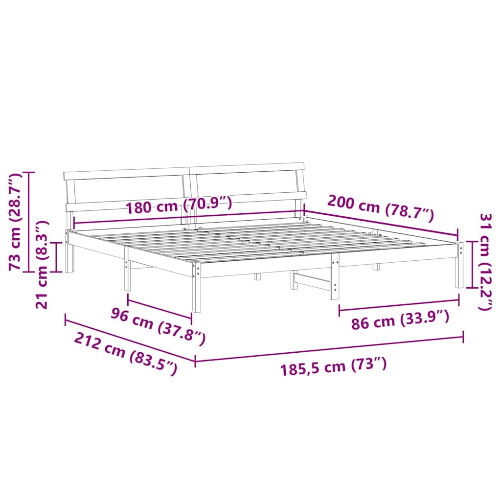 vidaXL Σκελετός Κρεβατιού Καφέ 180 x 200 cm Στερεά ξυλεία πεύκου